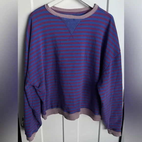 Free People We The Free Classic Striped Oversized Crewneck Blue Combo Size Small - Picture 3 of 10